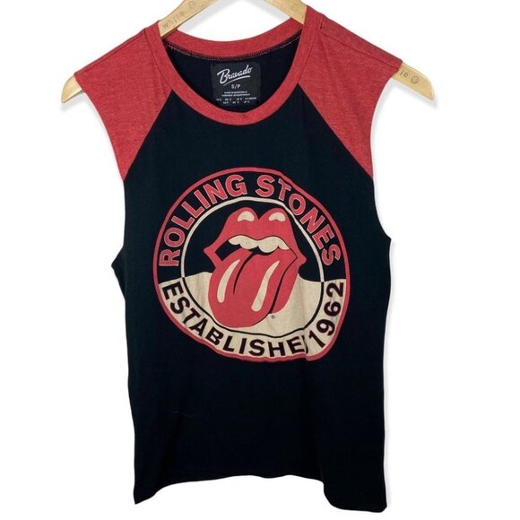 Bravado Rolling Stones Red Black Muscle Tee T-Shirt Size Small Cotton Top Tongue - Picture 2 of 13